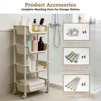 5-Tier Rolling Utility Cart with Wheels, Heavy Duty Plastic Storage Organizer Shelf, Mobile Utility Trolley for Kitchen, Bathroom, Bedroom, Office, White 4