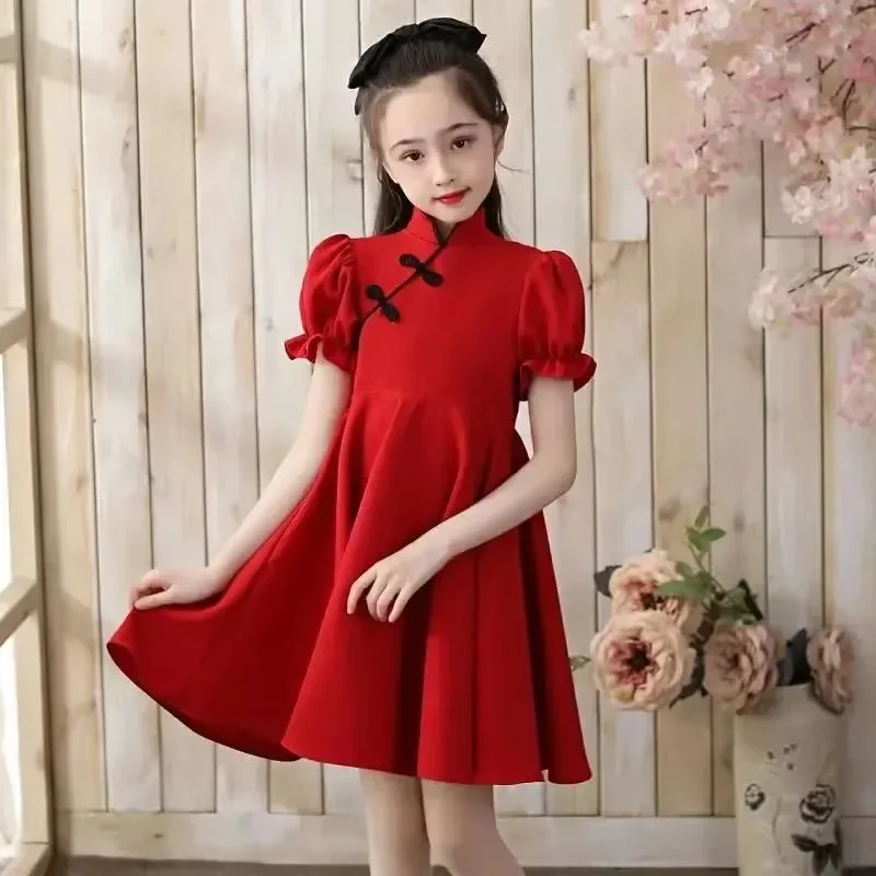 Girls Dress Princess Summer Fashion Kids Casual Chinese Style Dresses Children Clothing Cheongsam Vestido Teen 6 8 10 12 14 Year