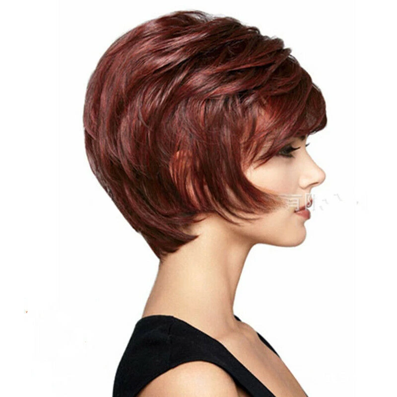 Nova moda senhoras peruca feminina cabelo vinho vermelho curto encaracolado peruca