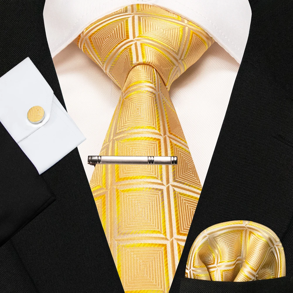 8cm Seidenkrawatten für Herren, grün-schwarze Krawatten, kariert, gestreift, Krawatten-Set mit Einstecktuch, Manschettenknöpfen und Krawattenklammern, für Hochzeit, Business, Party. – Detail 33