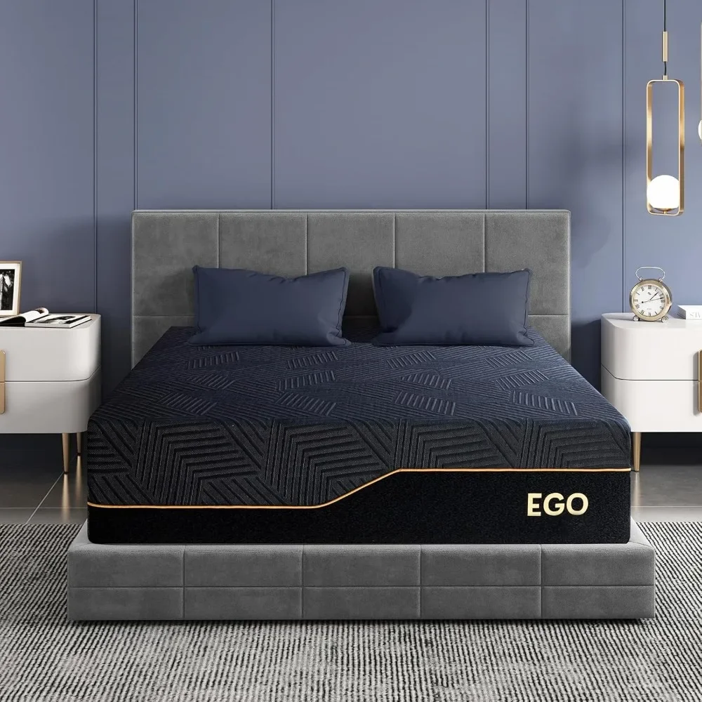 EGOHOME 14 Inch King Size Memory Foam Mattress for Back Pain, Cooling Gel Mattress Bed in a Box, Made in USA.