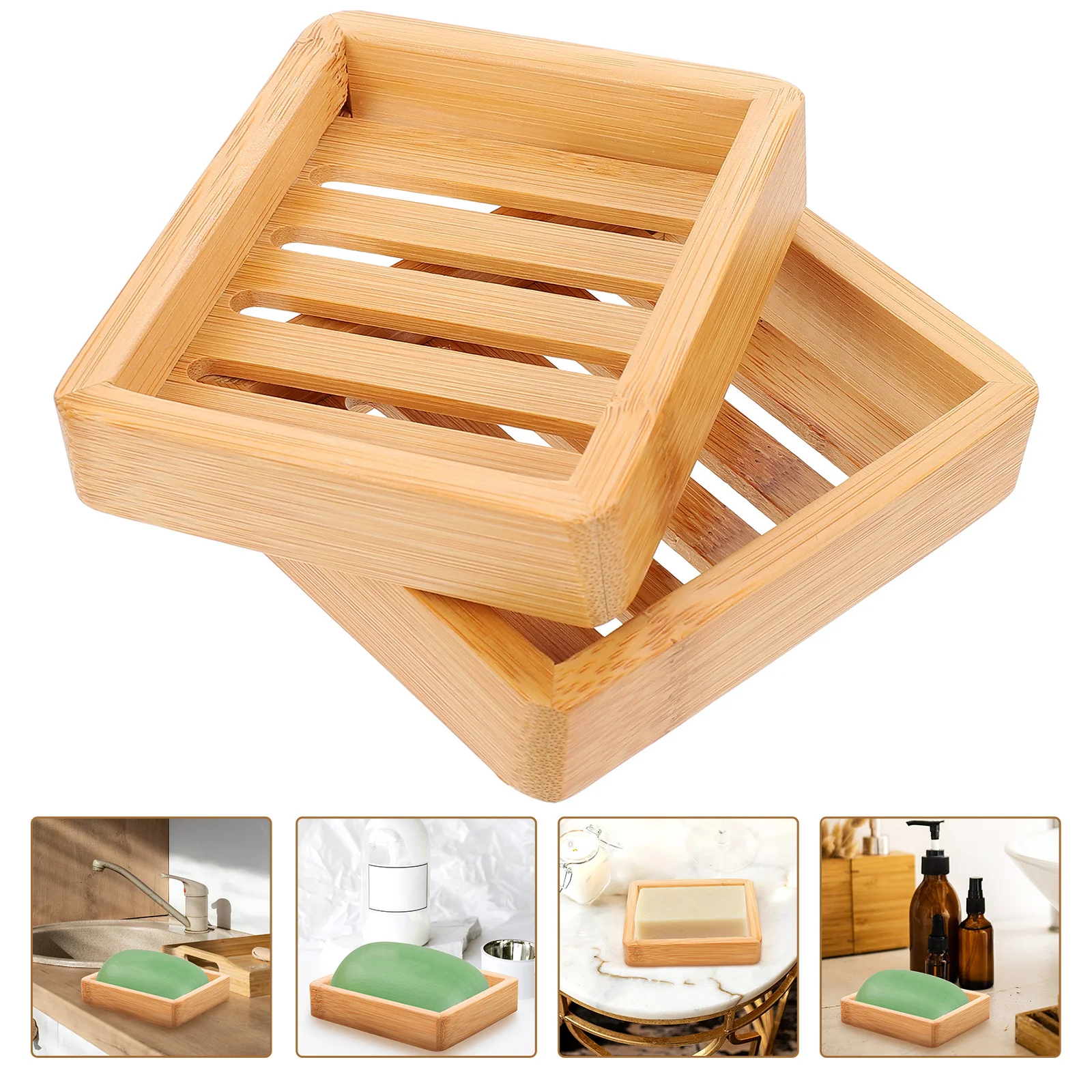 

2 pcs Wooden Soap Box Self-Draining Rack For Bathroom Shower Kitchen Sink Bar Soap Organizer Slotted Drainage Holder