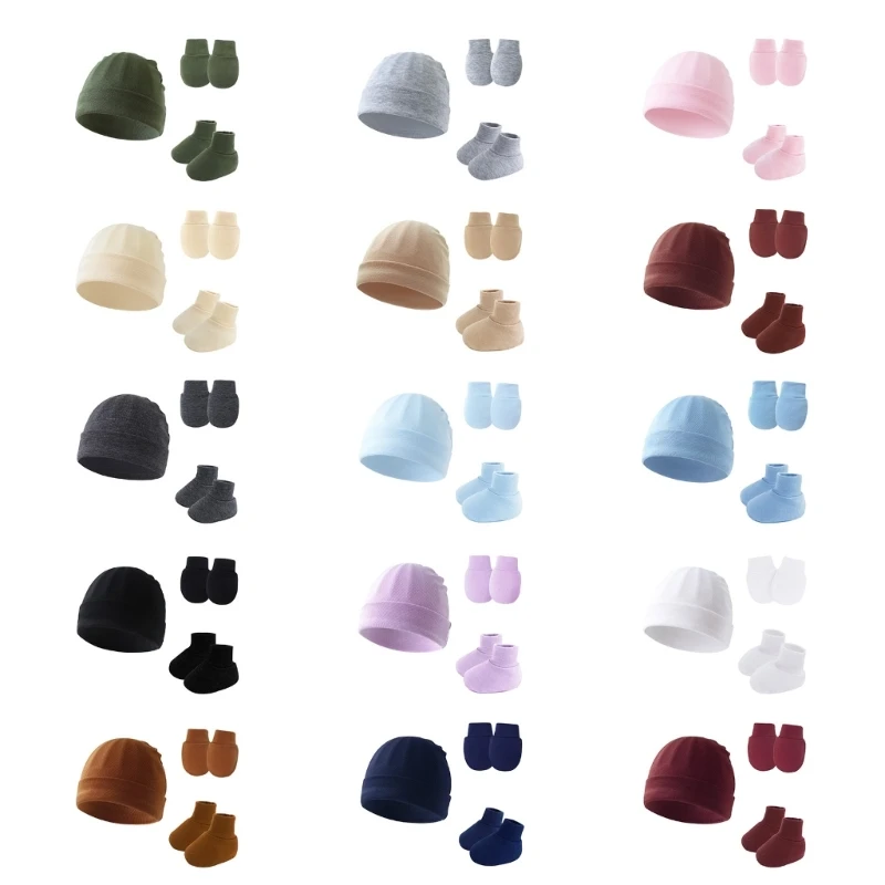 

L5YF Baby First Warm Set Cotton Hat Gloves with Booties set for Newborns to 6 Months