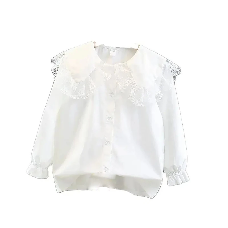 Blouses For Girls Solid Color Shirt Girls Casual Style Children White Blouse Teenager Clothes Girls 6 8 10 12 14