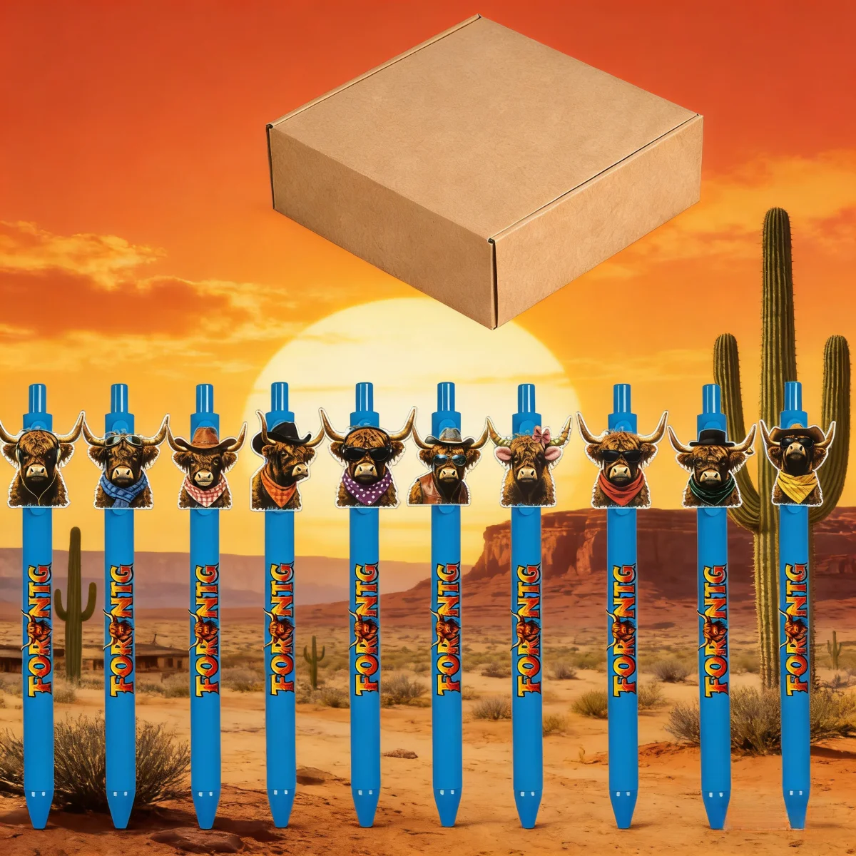 

14PCS/18PCS Highland cattle gift ballpoint pen with retractable calf pattern ballpoint pen, stationery gift for the new school s