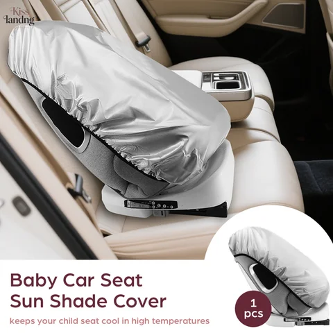 Universal Baby Car Seat Sun Shade Cover, Silver Coated Heat Insulation Anti-UV Child Carseat Sun Protector with Elastic Hem