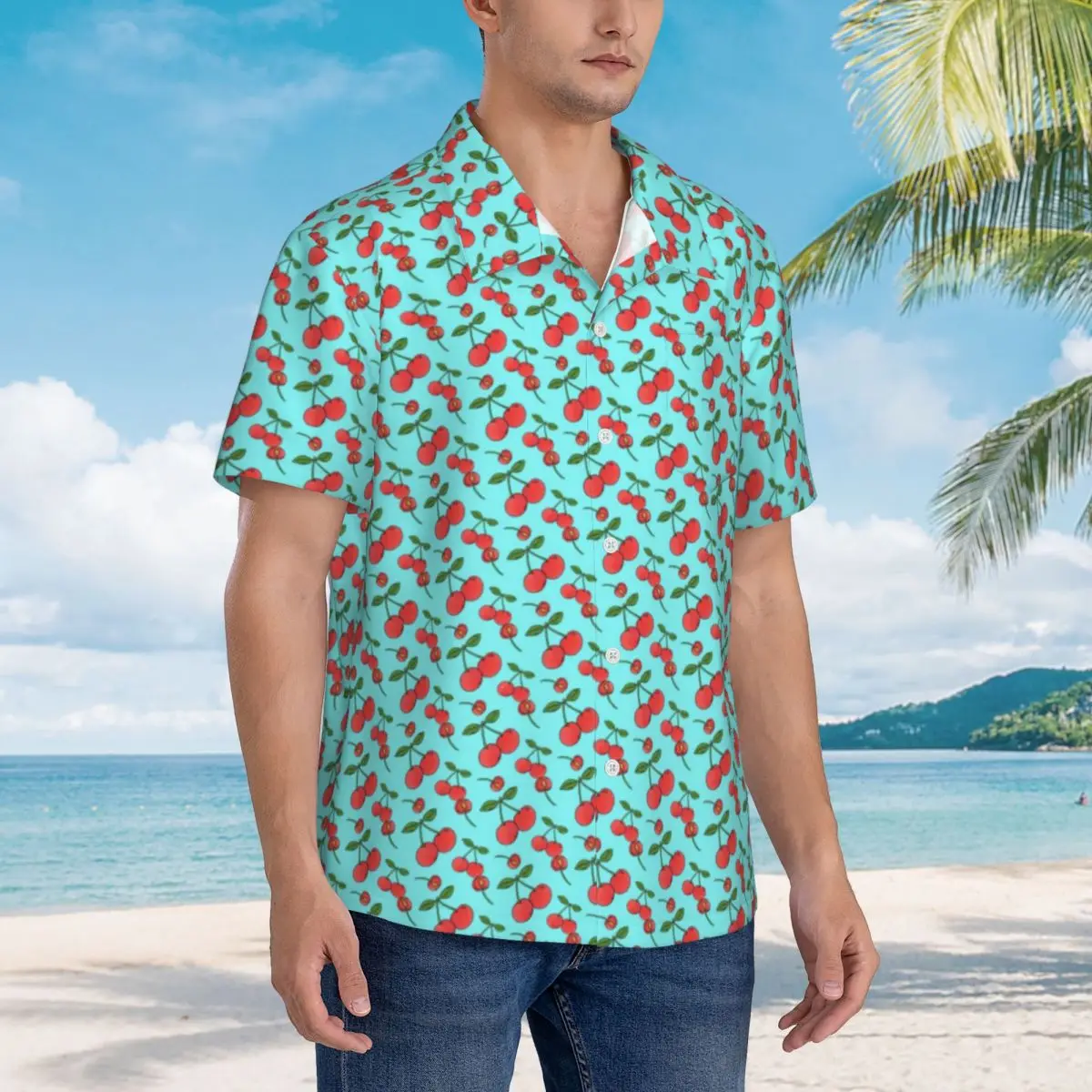 Camisa hawaiana de cereza Retro para hombres, camisas casuales con estampado de frutas Vintage, camisas de manga corta Harajuku DIY, blusas elegantes de gran tamaño