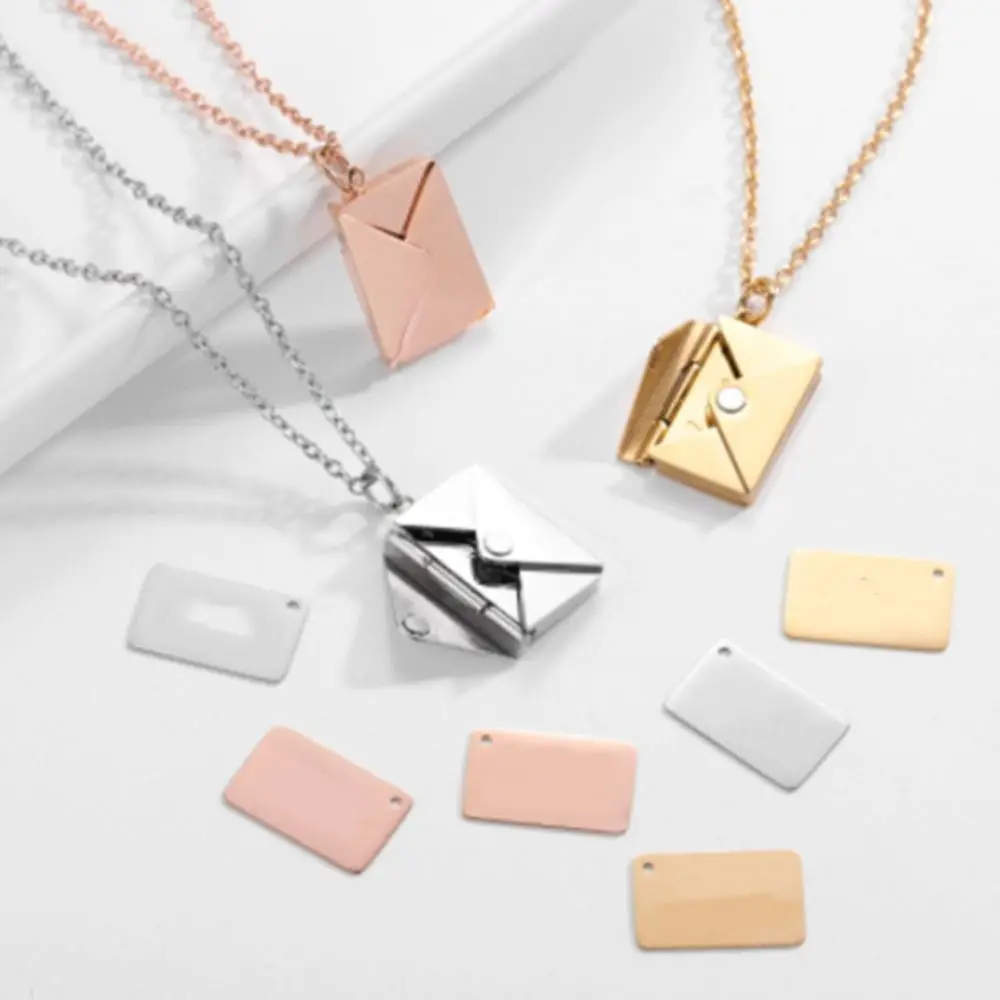 Mode zu öffnende Umschlag Halskette Herz DIY Anhänger Pullover Kette Edelstahl Hals Schmuck Liebhaber Halsband Halskette Mädchen