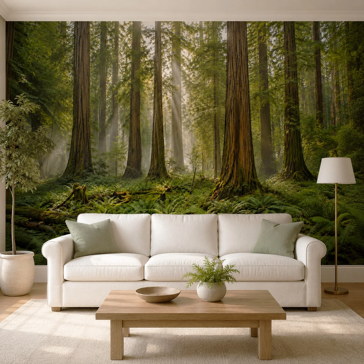 Forest Wall Mural, Giant Trees Nature Wallpaper, Green Woodland Decor Non Self Adhesive Living Room Bedroom Scenic Home Wall Art