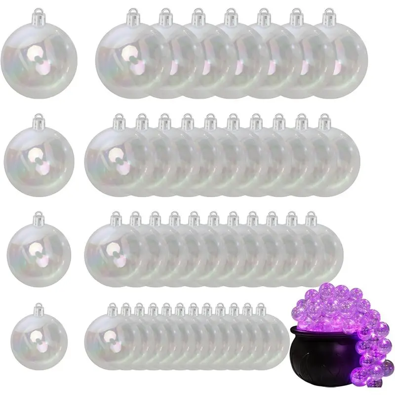 ABKY-Shatterproof Clear Christmas Ornaments Balls 4 Sizes 50Pcs Iridescent Ornaments Balls For DIY Halloween Bubble Cauldrons
