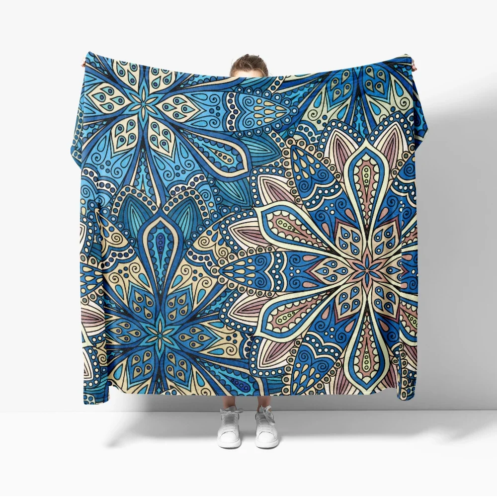 

Vintage Mandala Throw Blanket Kaleidoscope Wreath Cozy Soft Lightweight Warm Flannel Blankets for Home Garden