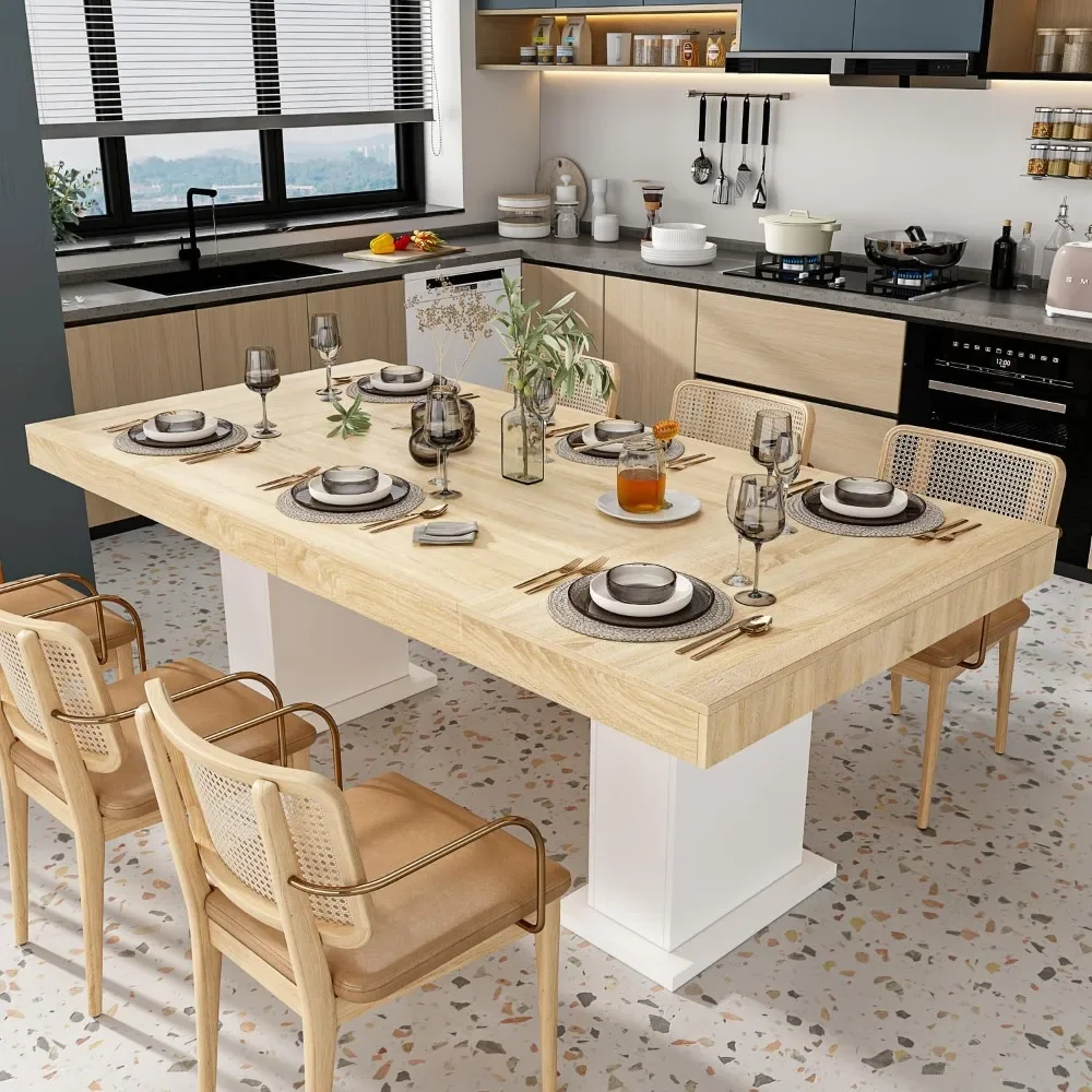

Large 78.7" L Dining Table for 8-10 People, Modern Wood Rectangular Kitchen Table Dinner Table with Pedestal Legs for Dinner