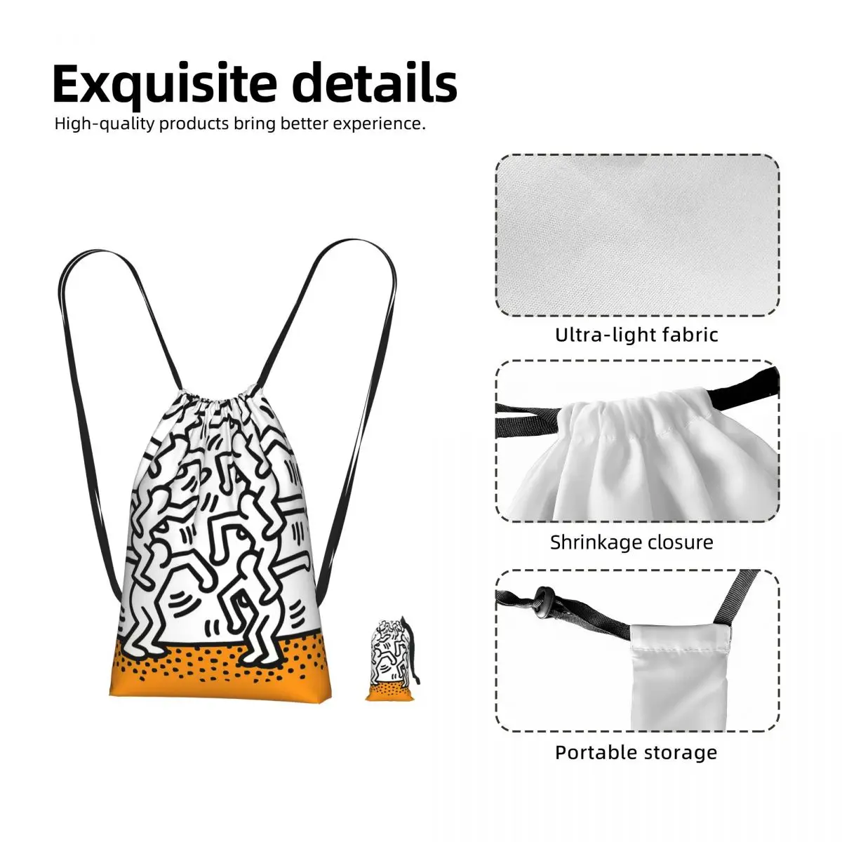 Keith Haring O Drawstring Backpack hiking cycling Bag Portable Travel Drawstring Bag for Men Women