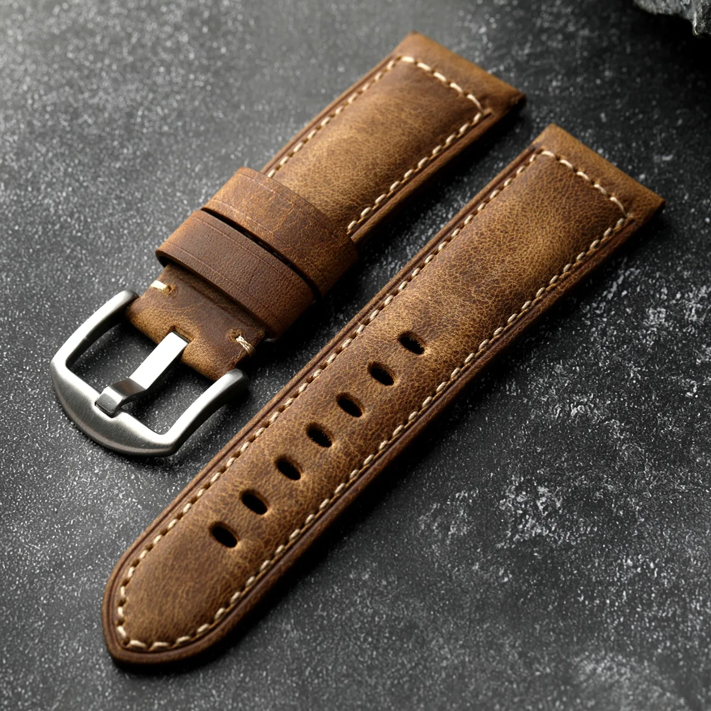 Handmade top layer cowhide strap, 20 22 24MM genuine leather vintage strap, compatible with mechanical watchband