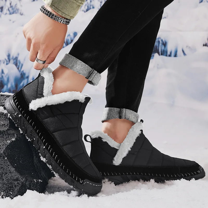 Winter Men's Cotton Casual Shoes Comfortable Waterproof Velvet Short Boots for Men Easy to Put on and Take Off Loafers Shoes