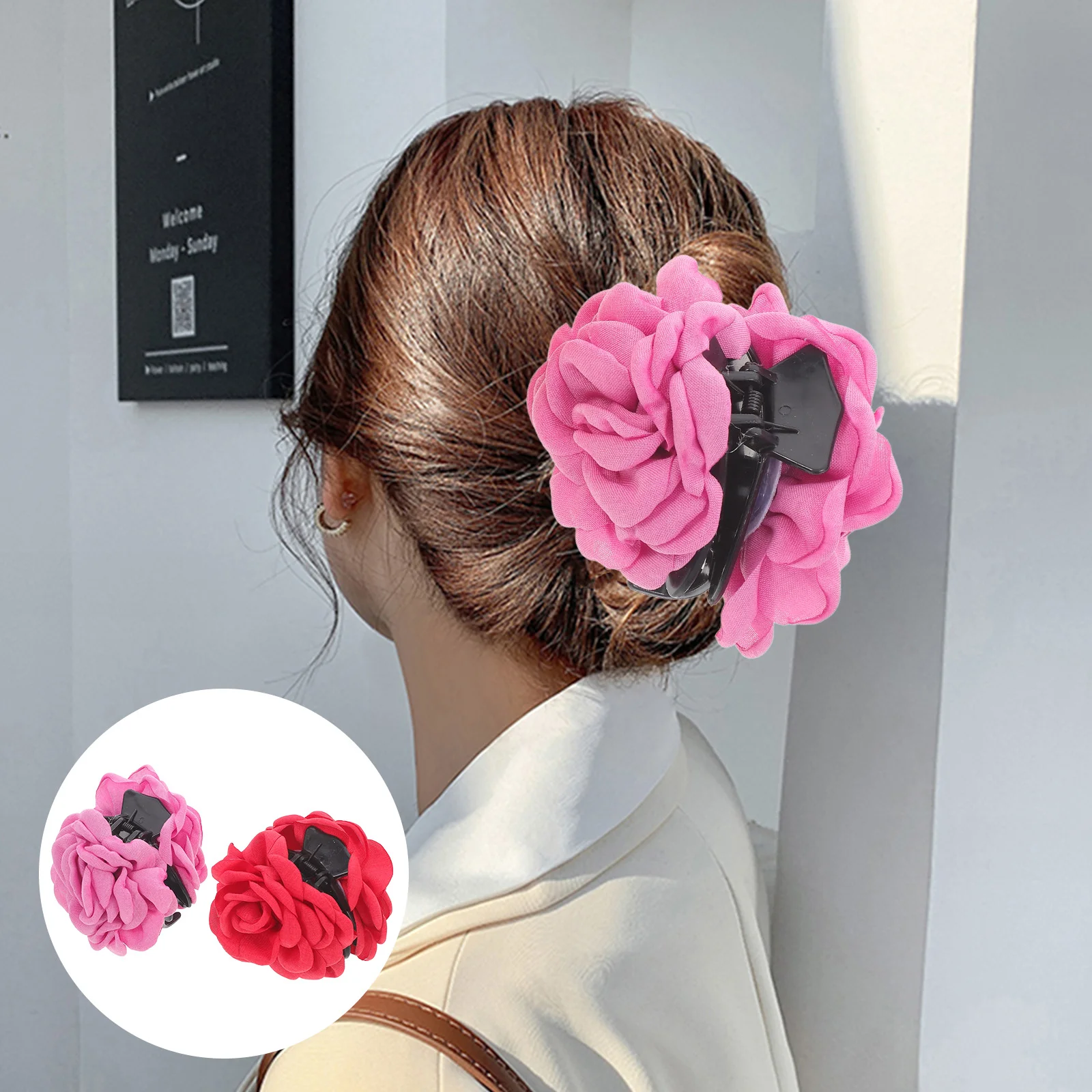 

2 Pcs Three-dimensional Rose Clip Large Hair Clips for Long Flower Claw Clamps Women Jaw Accessories Thin Pins Gold