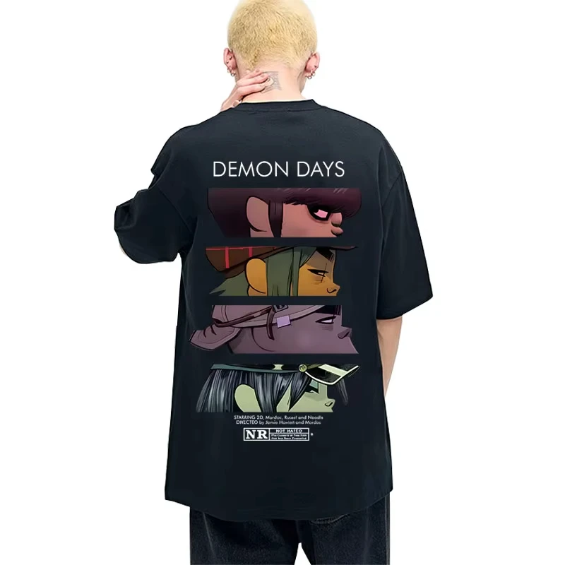 

Rock Band Gorillaz Demon Days Eyes Print T-shirt Men Women Hip Hop Fashion Oversized Streetwear Male Casual Soft Cotton T Shirts