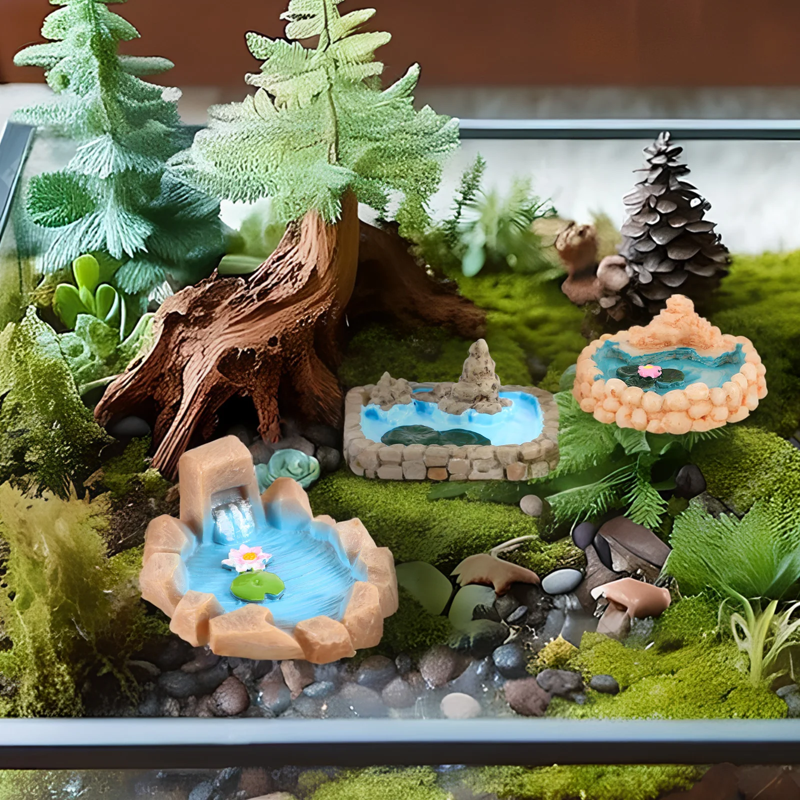 

8Pcs Micro Landscape Moss Succulent Artificial Lotus Pond Decoration Mini Garden Craft Accessory Resin Pond Decor for Outdoor