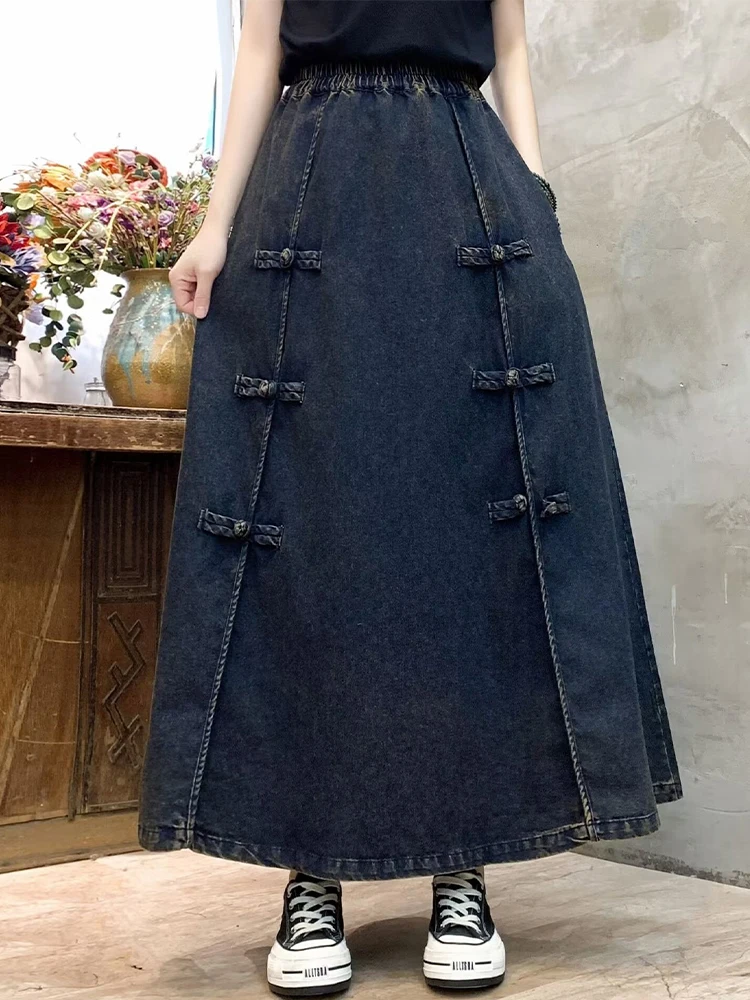 Amax luluE Fashion Womens Chinese Design Skirts Spring Vintage Loose Leisure Clothes Ladies 2024 Classic Solid Luxury Streetwear
