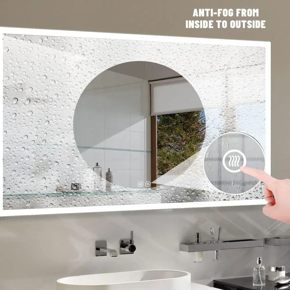 48x28 Inch LED-Illuminated Bathroom Mirror, Anti-Fog & Dimming, Bluetooth Wall Vanity Mirror