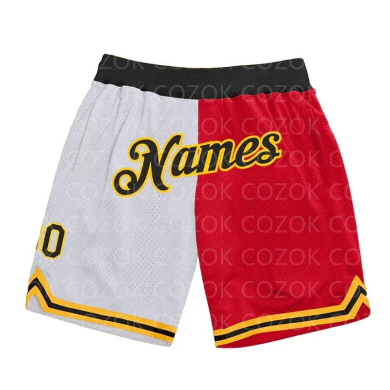 

Custom White red splice Authentic Basketball Shorts 3D Printed Men Shorts Your Name Mumber Quick Drying Beach Shorts