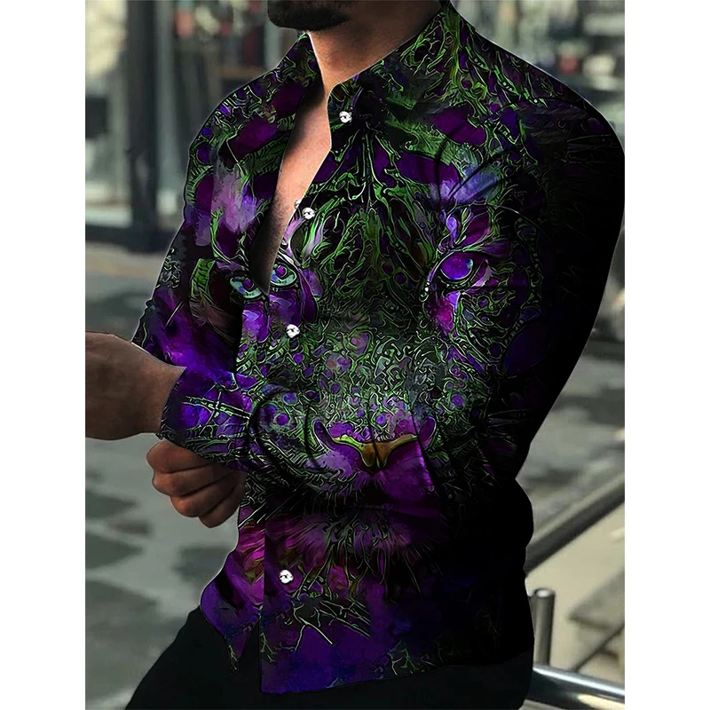 3D Print Animal Tiger Graphic Shirts Casual Long Sleeve Oversized Button Down Shirts For Men Fashion Designer Comfortable Blouse