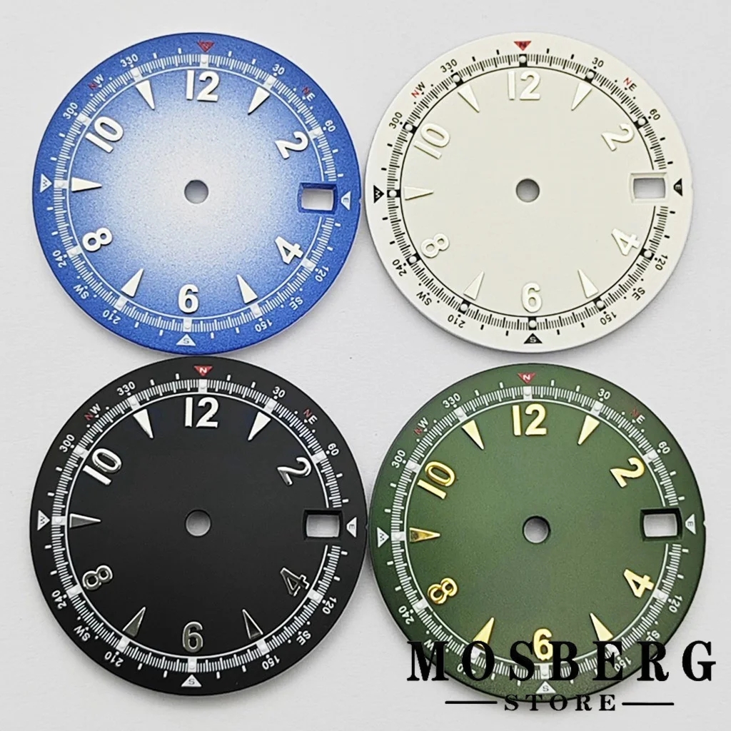 28.5mm NH35 NH35A Watch Dial With Date Window Green luminous Black/Blue Color Watch Accessories