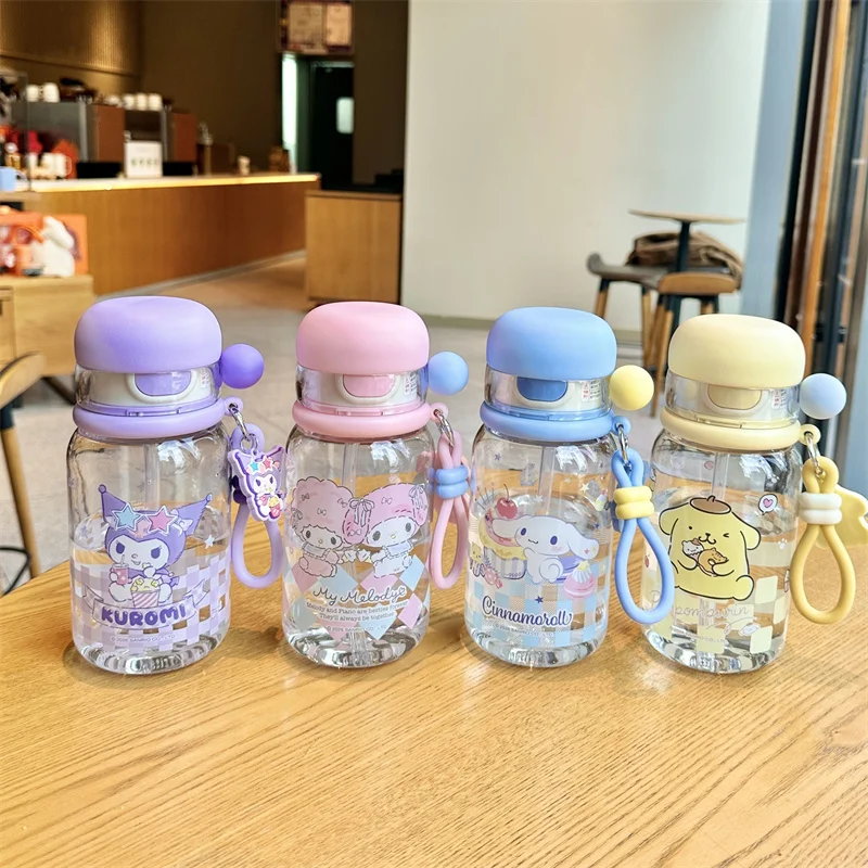 X&W Sanrio 660ML Water Kettle Cartoon Kuromi Plastic Water Bottle Double-Drinking Straw Cup with Carry Rope Sports Fitness Cup