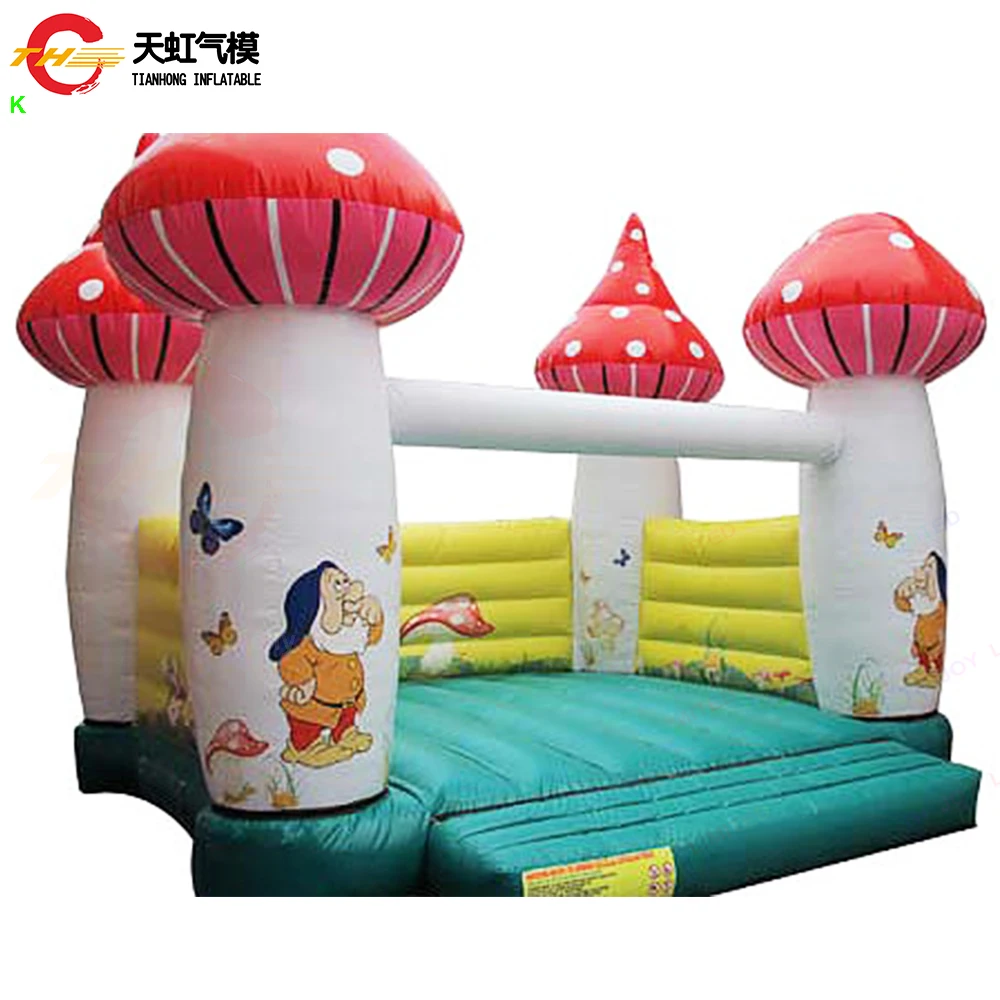 4x4m Kommerzielle aufblasbare Pilz-Hüpfburg für Kinder, aufblasbare Luftbrücke, Hüpfburg mit schönem Druck zum Verkauf