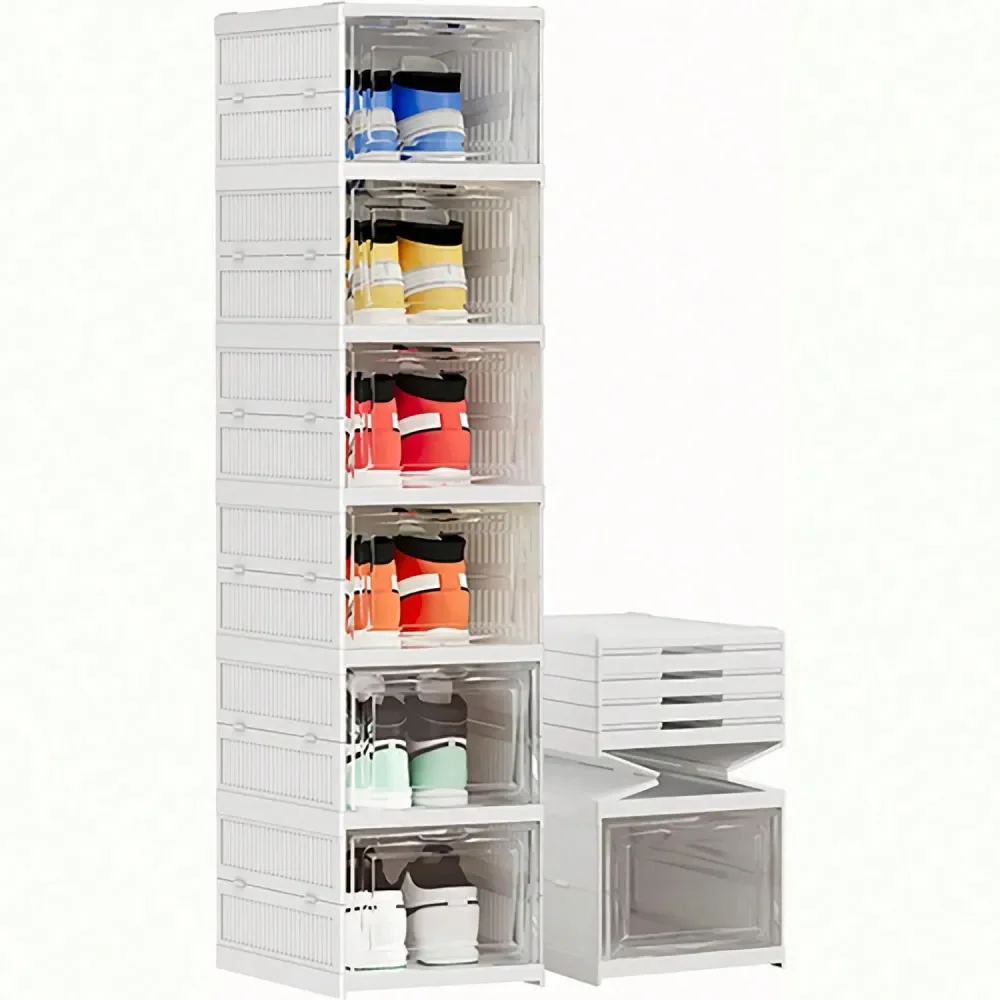 

Складной штабелируемый органайзер для обуви, экономящий место, 3-6-ярусный, с дверцей, для прихожей, спальни, дома, общежития, компактный, универсальный