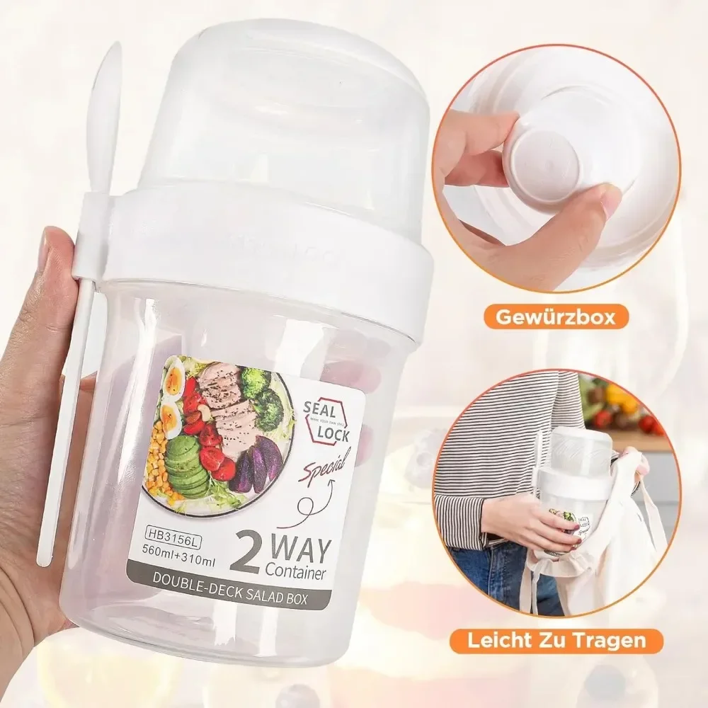 Salad Cup Breakfast Cups Portable Food Storage Bento Box Oatmeal Cereal Nut Yogurt Container Set with Fork for School view 4