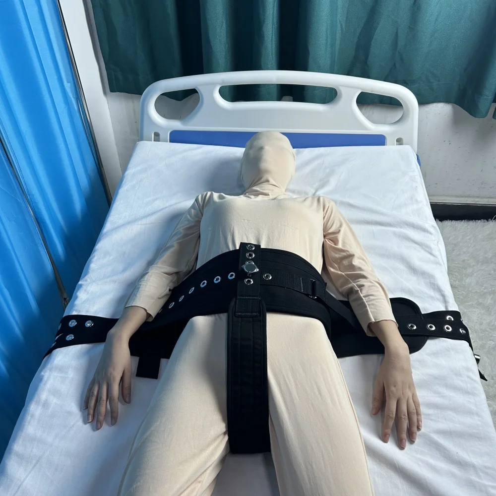 Restricciones de cama magnéticos, cinturón de bloqueo de entrepierna y vientre, correa negra, sujetador médico lavable, sujeción para incontinencia posquirúrgica