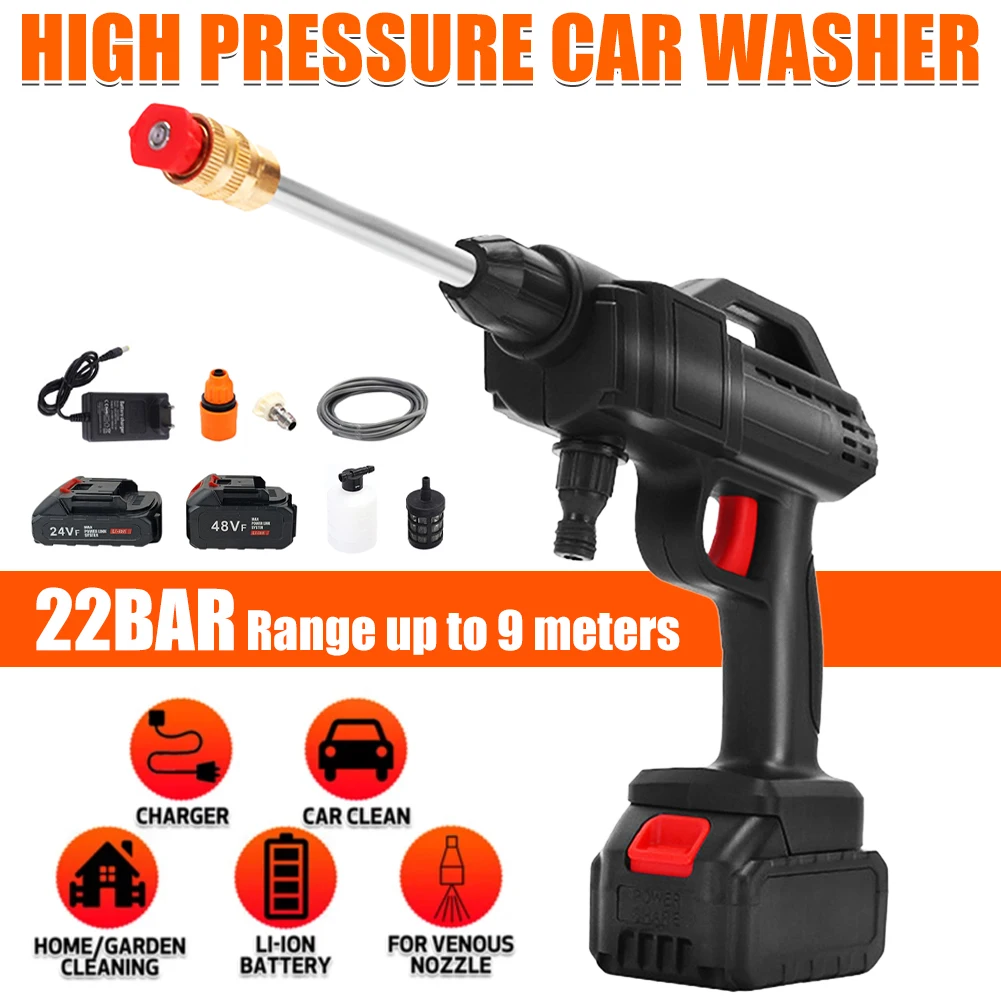 Cordless High Pressure Car Washer 24/48V Cleaner Washer Spray Water Gun Car Wash Pressure Water Cleaning Machine for Garden