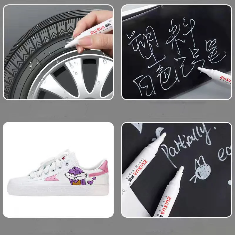 White Marker Pen Tire pen Waterproof White Gel Pen 0.8/1.0/2.0 mm DIY Graffiti Sketching Stationery Wrting School Supplies