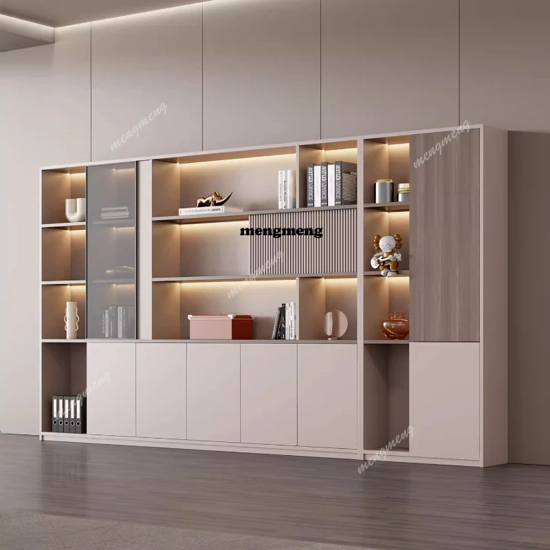 Office Locker Office Furniture Matching Background Cabinet File Storage Cabinet Light Strip Floor-to-ceiling Bookcase
