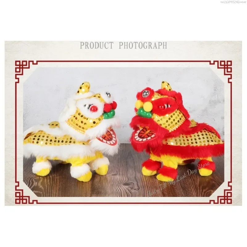 New Year Electric Lion Dance Robot Interactive Flashing Lucky Lion Toy Electronic Plush Animal Walking Dancing Music Toy