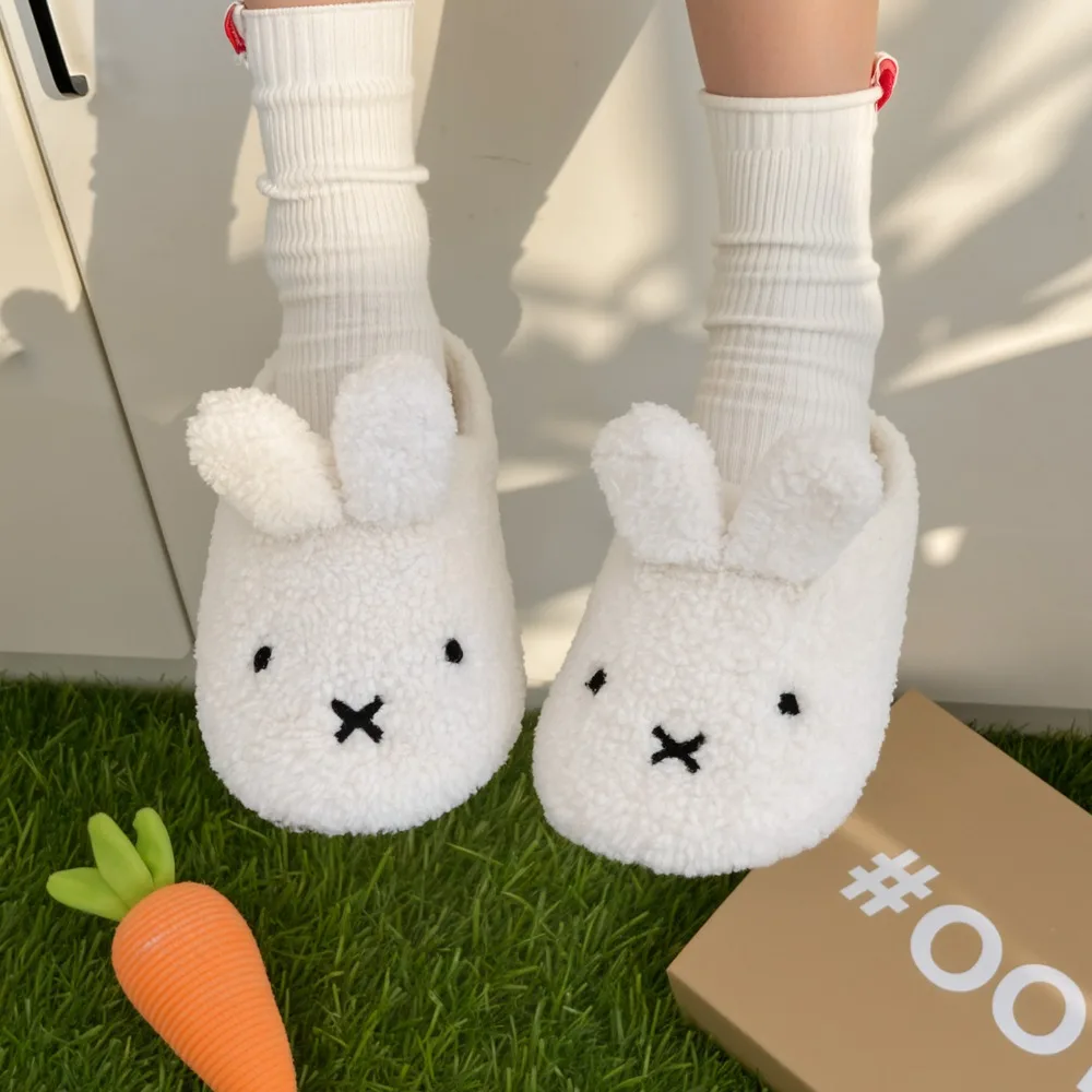 Chinelos de algodão de coelho miffy dos desenhos animados para mulheres outono e inverno casa interior antiderrapante quente bonito pelúcia simples high-end versátil