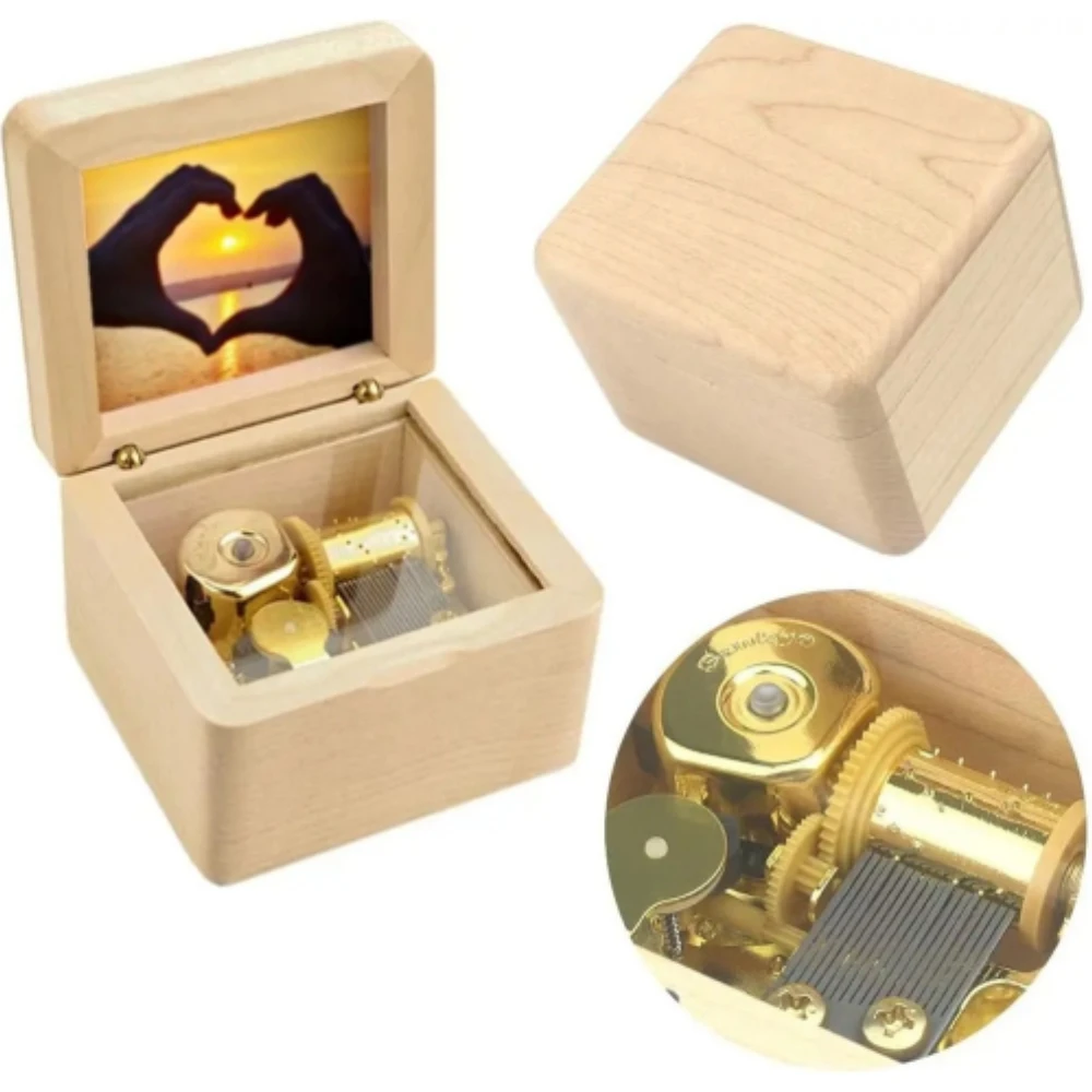 

Wooden Photo Music Box Maple Wood Customizable Clockwork Musical Box You Are My Sunshine Let It Go Birthday Valentine's Day Gift