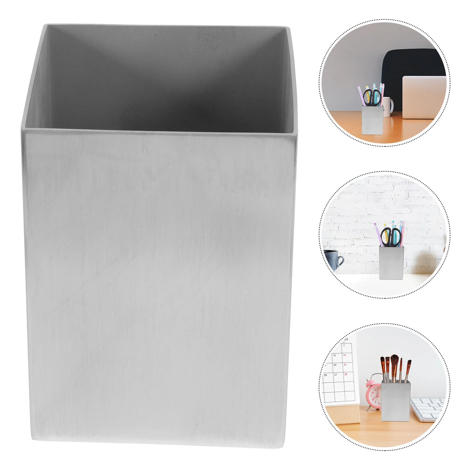 

Stainless Steel Square Storage Box Kitchen Gear Desktop Sundries Organizer Pencil Cup Stationery