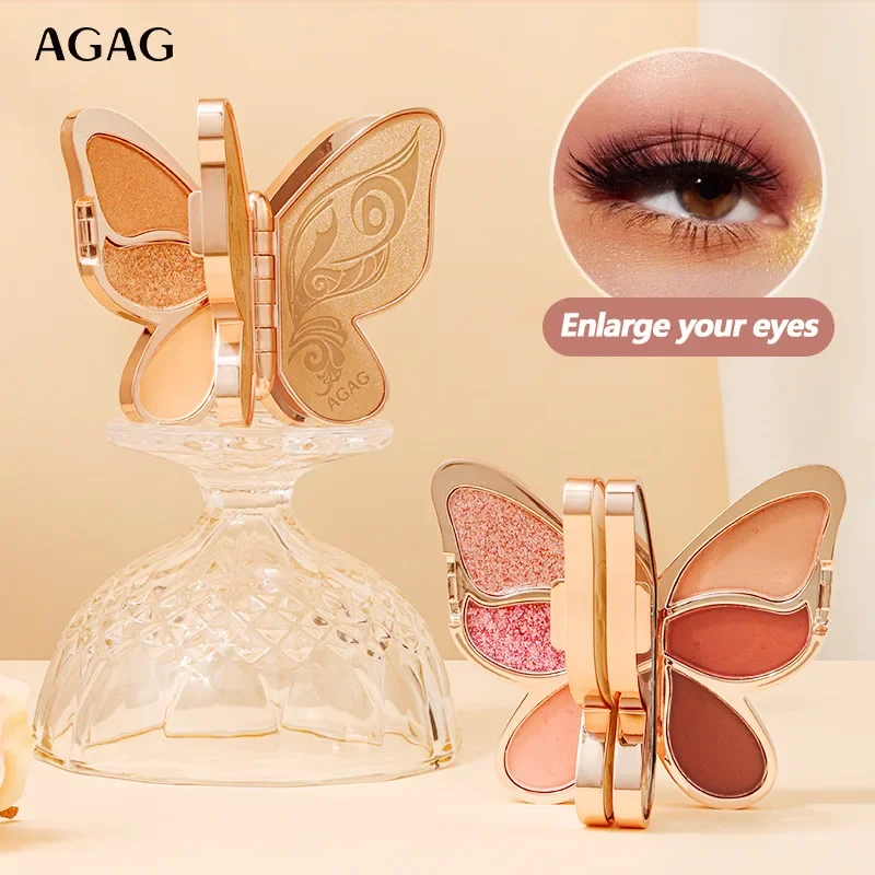 6色マルチカラーアイシャドウパレット、バタフライデザイン - ハイライター、マット、アースカラー、カラフル、ピンク、グリッターシェード CO:04