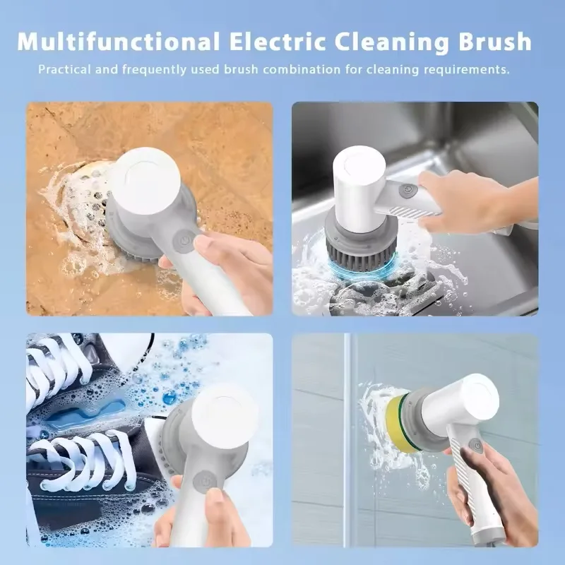 New 4 in 1 Wireless Electric Cleaning Brush 4 Heads For Housework Kitchen Dishwashing Bathtub Tile Professional Cleaning