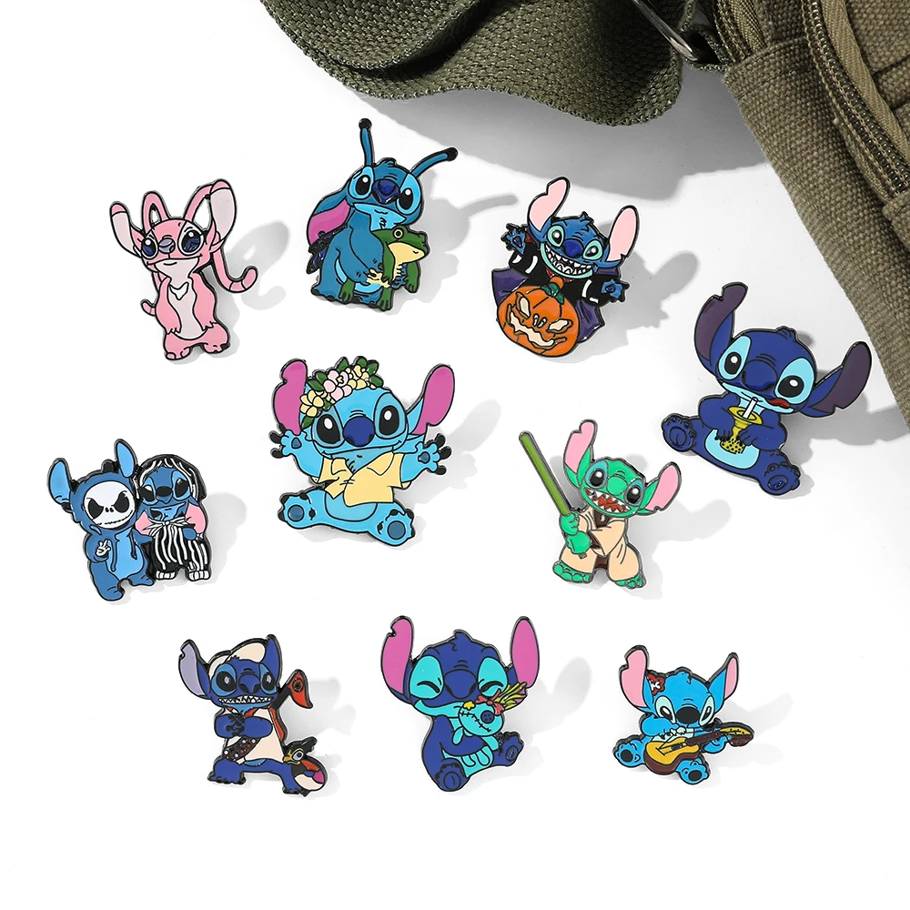 

Lilo and Stitch Enamel Pin Cartoon Figure Stitch Angel Metal Badge Brooch Jacket Jeans Lapel Pin for Kids Kawaii Jewelry