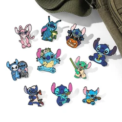 Pin de esmalte de Lilo y Stitch para niños, figura de dibujos animados, broche de insignia de Metal de Ángel de puntada, Pin de solapa de Jeans para chaqueta, joyería Kawaii