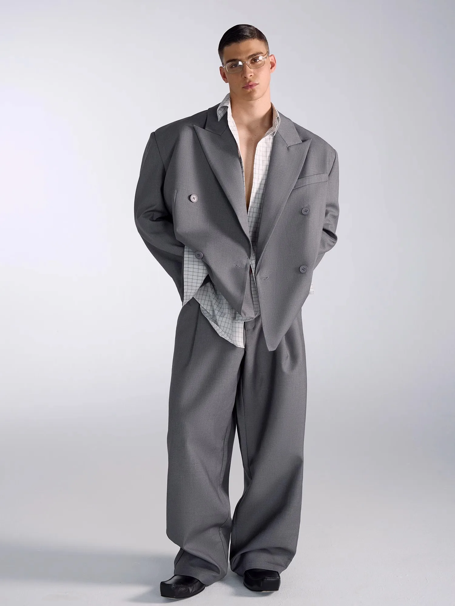 Mauroicardi Spring Autumn Long Baggy Black Wide Leg Pants Men High Waist Loose Casual Luxury Mens Designer Grey Clothes 2025