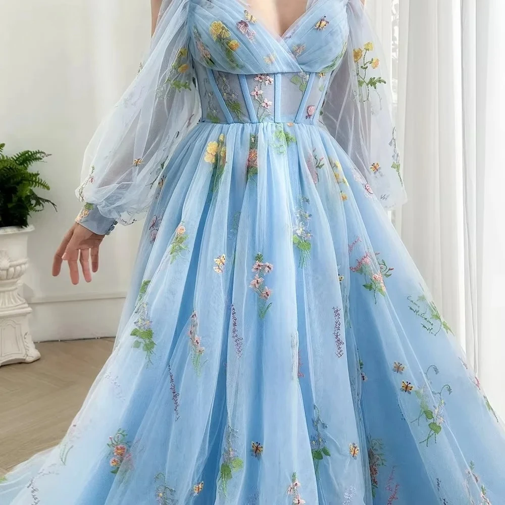 Women's Prom Dress Tulle Floral Elegant Evening Dresses for Woman Luxury Custom Made Sweethearts Exposed Party Dress