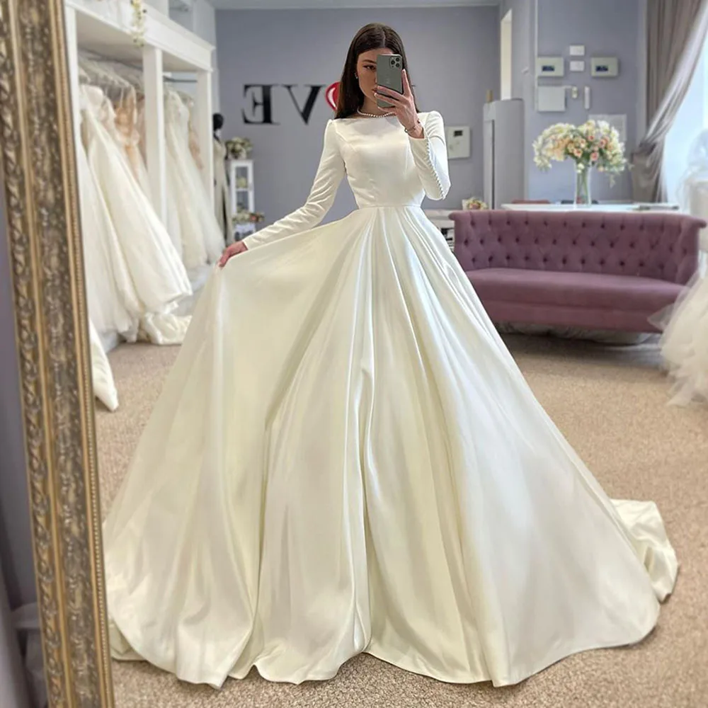 Sodigne vestido de casamento conservador, vestidos de casamento de cetim, manga completa, vestido de noiva muçulmano, modesto, longo, personalizado