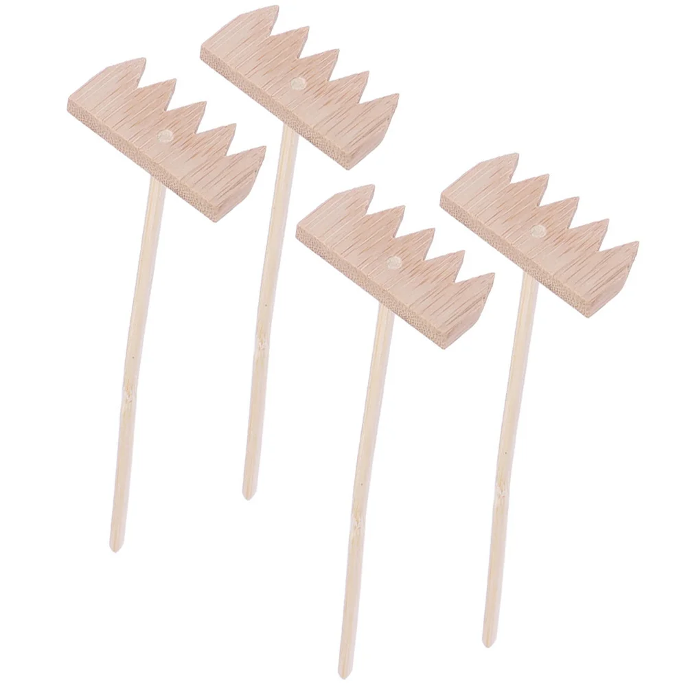 4 Pcs Sand Rake Table Mini Props Rakes Tool Bamboo Small Garden Zen for Desk Office