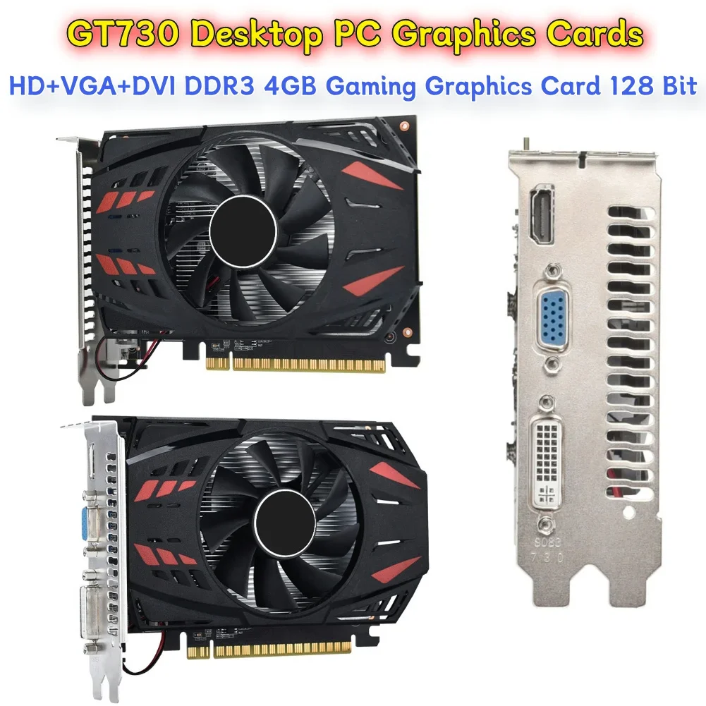 

Видеокарта GT730 HD + VGA + DVI DDR3 4 ГБ Низкопрофильная видеокарта PCI-E2.016X Компьютерные видеокарты 128 бит с охлаждающим вентилятором