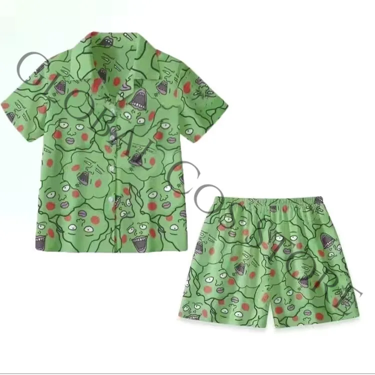 Mob Psycho 100 Ekubo Mobu Saiko Hyaku Cosplay Costume Light Green All-Over Ghost Face Print Nightgown Pajamas Short/long Pant - view 4