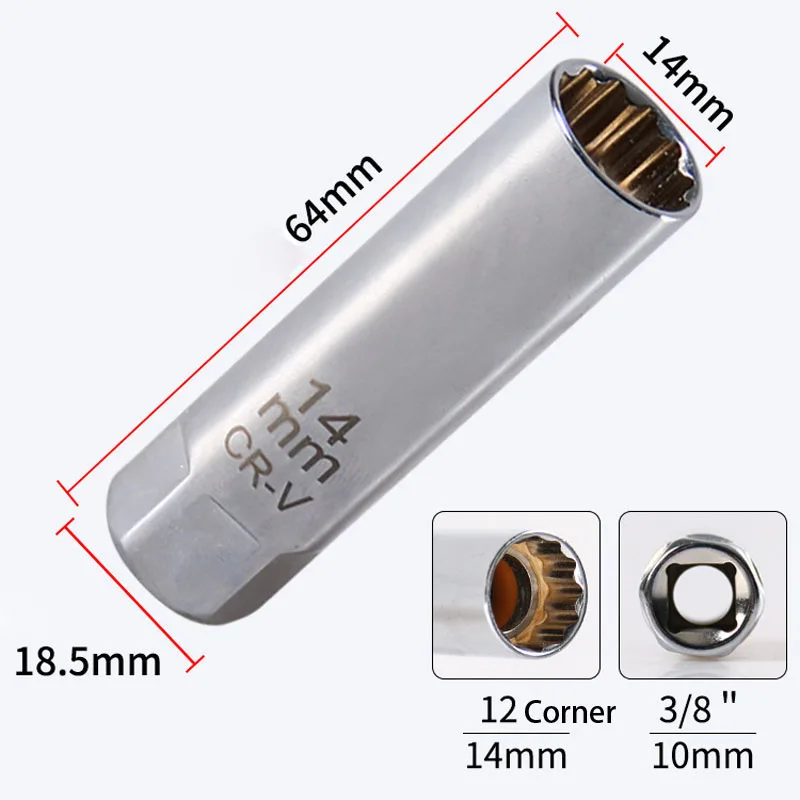 Uniwersalny klucz do świec zapłonowych 3/8 Magnetyczny 12-kątny cienki ściągacz do świec zapłonowych 14 mm 16 mm Narzędzie do naprawy samochodów — zdjęcie 5